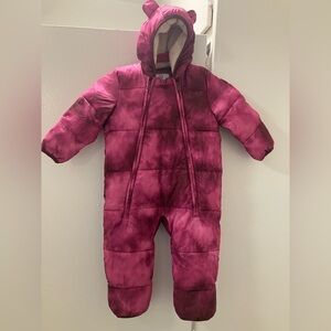 Baby Gap Primaloft Pink Tie Dye Ears Hood Snowsuit One Piece Zip 18-24 Months